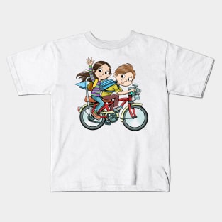 children go to school on bicycles Kids T-Shirt